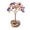 Natural Amethyst and Yellow Quartz Chips Tree of Life Decorations, Glass Base with Copper Wire Feng Shui Energy Stone Gift for Home Office Desktop, 58~66x39.5x100mm