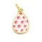 Rack Plating Brass Enamel Charms, with Jump Ring, Long-Lasting Plated, Cadmium Free & Lead Free, Teardrop with Polka Dot Charm, Real 18K Gold Plated, Hot Pink, 14x9x1.5mm, Hole: 3mm