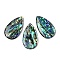 Natural Paua Shell Pendants, Teardrop Charms, 38x22x4mm, Hole: 1.5mm