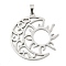 Non-Tarnish 304 Stainless Steel Pendants, Laser Cut, Moon with Sun Charm, Stainless Steel Color, 35x33x1.5mm, Hole: 6x3mm