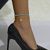 Fashionable Beach Flower Brass & Glass Tassel Two Layer Multi-strand Anklets for Women LP9789-1