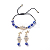 Lampwork Evil Eye Braided Bead Bracelet and Dangle Stud Earrings SJEW-JS01258-1