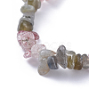 Natural Labradorite & Strawberry Quartz Chip Stretch Bracelets BJEW-JB04490-01-2