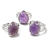 Natural Amethyst Teardrop Adjustable Rings RJEW-K241-03P-15-4