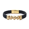 Men's Braided Black PU Leather Cord Bracelets BJEW-K243-46G-1