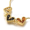 Rack Plating Brass Micro Pave Colorful Cubic Zirconia Box Chain Heart Link Slider Bracelets BJEW-H614-01G-02-2