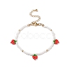 Glass Seed Braided Strawberry Charms Bracelet for Women BJEW-TA00140-01-1