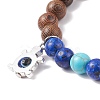 Natural Wenge Wood & Lapis Lazuli & Synthetic Turquoise Round Beaded Stretch Bracelet BJEW-JB08206-6