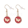 Flat Round with Butterfly Enamel Dangle Earrings EJEW-JE04862-3