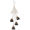 Christmas Tree Cotton Cord & Iron Bell & Wood Pendant Decorations HJEW-TA00317-2