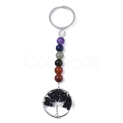 Natural Blue Goldstone Chips Chakra Keychain G-N0326-004E-1