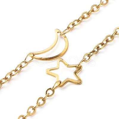 304 Stainless Steel Moon & Star Link Chains Necklace NJEW-JN03592-1