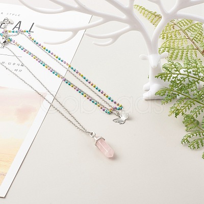 Bullet and Butterfly Pendant Necklaces Set for Women Gift NJEW-JN03652-1