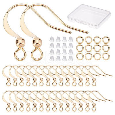 CREATCABIN 50Pcs Real 18K Gold Plated Brass Horizontal Loop French Earring Hooks KK-CN0001-81-1