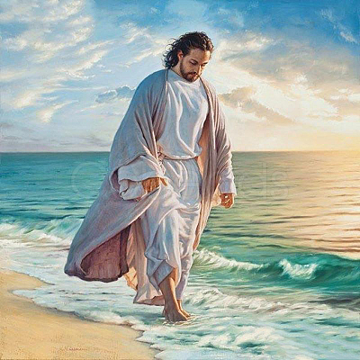 Jesus Walking at the Beach Religion Theme DIY Diamond Painting Kit WG63483-01-1