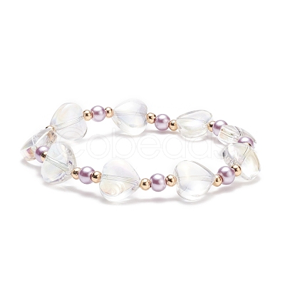 Glass Heart Beaded Stretch Bracelet for Kid BJEW-JB08518-1