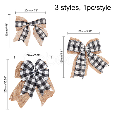 CHGCRAFT 3Pcs 3 Style Big Bowknot Polyester Imitation Linen Ornament Accessories DIY-CA0002-61-1