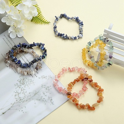 7Pcs 7 Styles Chip Natural & Synthetic Gemstone Beaded Stretch Bracelets Sets BJEW-SZ0001-39-1