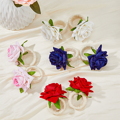 HOBBIESAY 8Pcs 4 Style Artificial Rose Polyseter Napkin Rings DJEW-HY0001-02-1