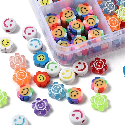 120Pcs 4 Style Smiling Face Beads for DIY Jewelry Making Finding Kits DIY-YW0005-10-1