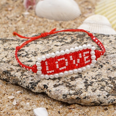 Word LOVE Loom Pattern Seed Beads Bracelets for Women BJEW-Z013-35-1