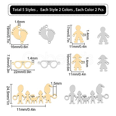 SUNNYCLUE 20Pcs 10 Styles 201 Stainless Steel Links Connectors STAS-SC0002-47-1