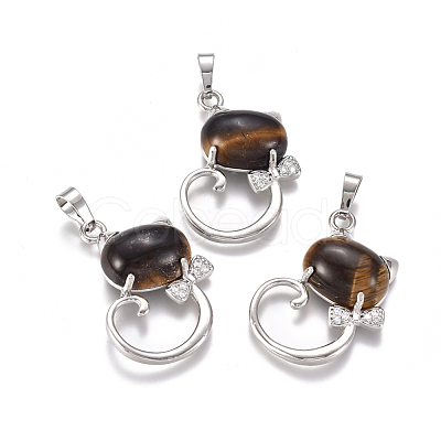 Natural Tiger Eye Kitten Pendants G-L512-R12-1