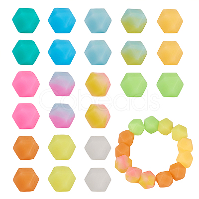 Pandahall 72Pcs 12 Colors  Luminous Hexagon Food Grade Silicone Beads SIL-TA0001-36-1