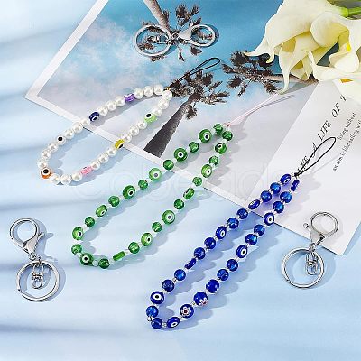 Olycraft 3Pcs 3 Style Glass Pearl & Lampwork & Glass Seed Beads Mobile Straps KEYC-OC0001-19-1