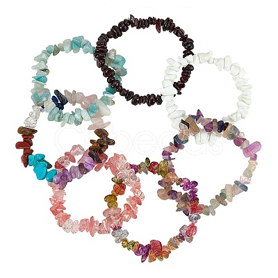 7Pcs 7 Styles Unisex Chip Natural & Synthetic Gemstone Beaded Stretch Bracelets Sets BJEW-SZ0001-27-1