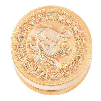 Golden Tone Round Wax Seal Brass Stamp Heads AJEW-S087-02G-02-1