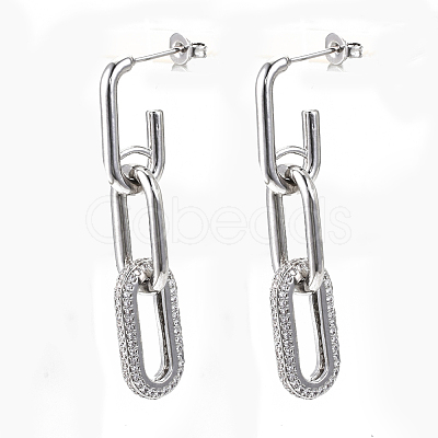 Brass Micro Pave Clear Cubic Zirconia Dangle Stud Earrings EJEW-S201-224P-NF-1