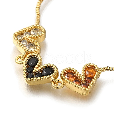 Rack Plating Brass Micro Pave Colorful Cubic Zirconia Box Chain Heart Link Slider Bracelets BJEW-H614-01G-02-1