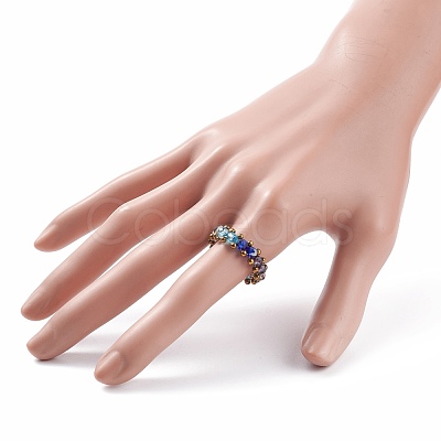 Glass Braided Bead Finger Ring for Women RJEW-JR00467-03-1