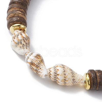 Natural Coconut and Shell Beaded Stretch Bracelets BJEW-JB09978-1