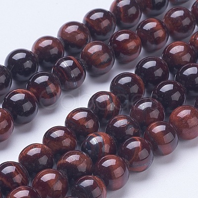 Dyed & Heated Natural Red Tiger Eye Beads Strands G-D855-04-8mm-1