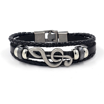 Cowhide Leather Braided Cords Triple Layer Multi-strand Bracelet PW-WG68483-01-1