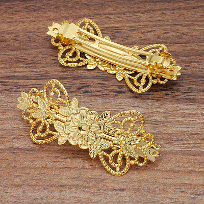 Brass Filigree Hair Barrette OHAR-PW0001-206AB-1