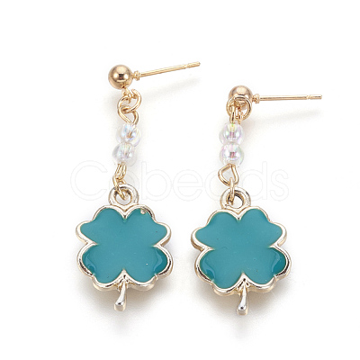 Alloy Enamel Dangle Stud Earrings EJEW-F176-03LG-1