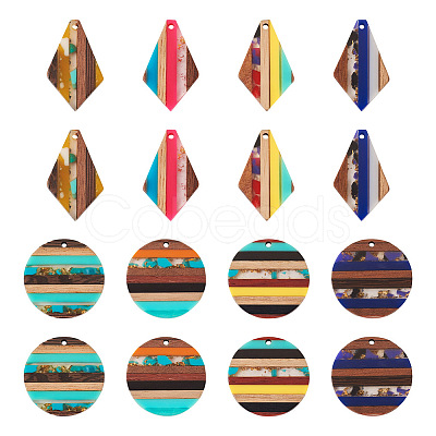 Pandahall 16Pcs 8 Style Transparent Resin & Walnut Wood Pendants RESI-TA0002-06-1