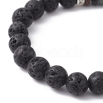 Dyed Colorful Natural Lava Rock & Rhinestone Beaded Stretch Bracelets for Women BJEW-JB09668-02-1