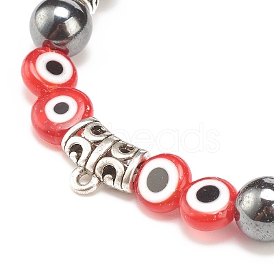 Natural Lava Rock & Synthetic Hematite Stretch Bracelet with Lampwork Evil Eye Beaded BJEW-JB08308-1