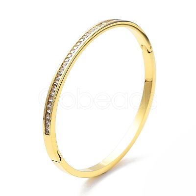 Ion Plating(IP) 304 Stainless Steel Hinged Bangle with Rhinestone BJEW-M309-03G-1