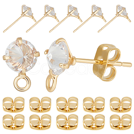 Beebeecraft 10Pcs Diamond Shape Brass Stud Earring Findings KK-BBC0012-63-1