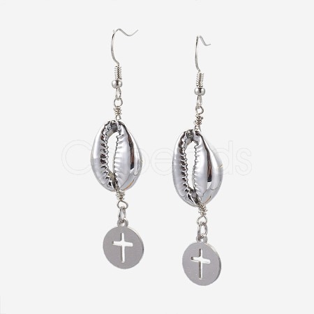 Sea Shell Dangle Earrings EJEW-JE02904-1