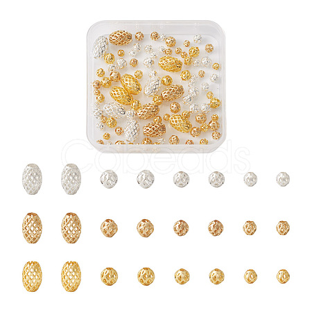 Kissitty 105Pcs 12 Styles Brass Hollow Beads KK-KS0001-27-1