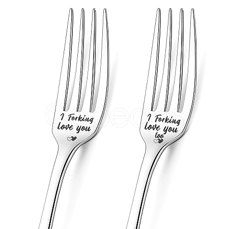 Word Pattern Stainless Steel Fork AJEW-WH0191-014-1