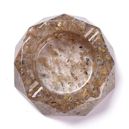 Resin with Natural Rutilated Quartz Chip Stones Ashtray DJEW-F015-07E-1