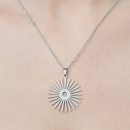 Non-Tarnish 201 Stainless Steel Sun Pendant Necklace NJEW-OY002-11-1