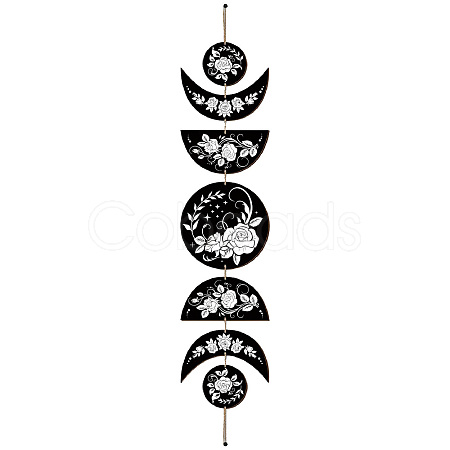 Moon Phase Wood Hanging Wall Decorations HJEW-WH0054-001-1